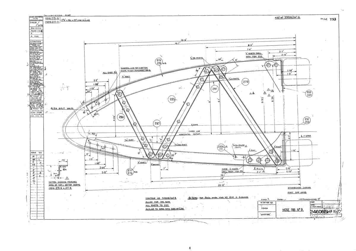 Spitfire Mk I Bau Blueprints 34608 18 D A4 Photo Print