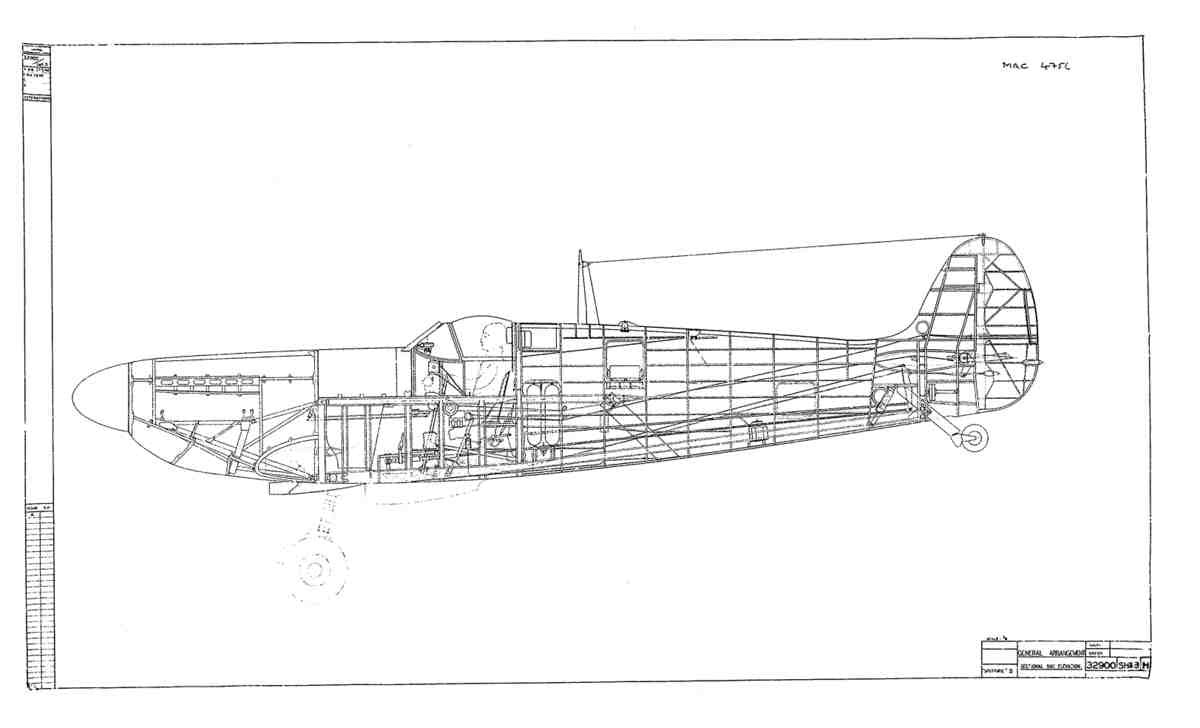 Spitfire Mk II Type 329 Blueprints 32900 3 H GA Sectional side Elevation Spitfire Mk II A4 Photo Print