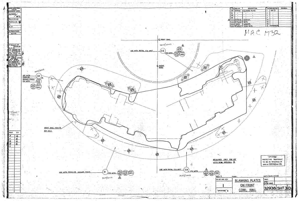 Spitfire Mk II Type 329 Blueprints 32938 3 D Blanking Plates on Front Cowl Ring A4 Photo Print