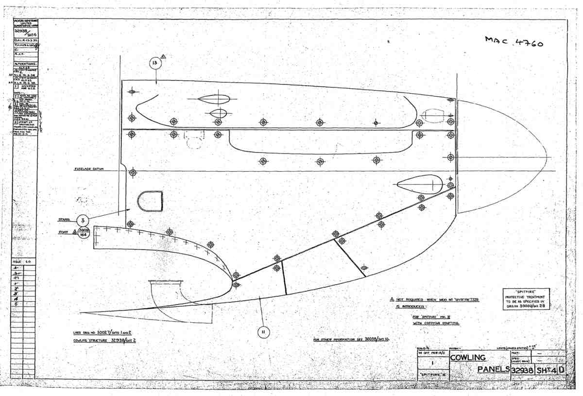 Spitfire Mk II Type 329 Blueprints 32938 4 D Cowling Panel A4 Photo Print