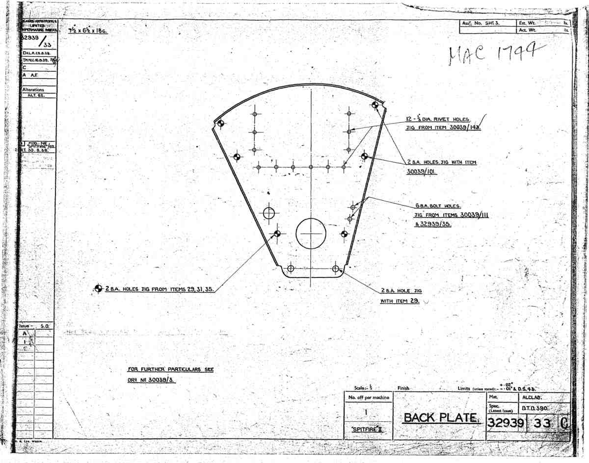 Spitfire Mk II Type 329 Blueprints 32939 33 C Back Plate A4 Photo Print