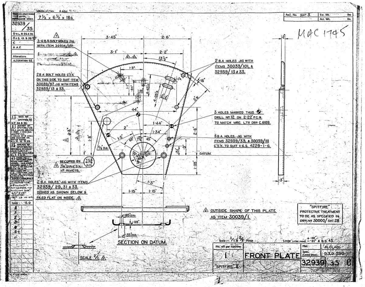 Spitfire Mk II Type 329 Blueprints 32939 35 C Front Plate A4 Photo Print
