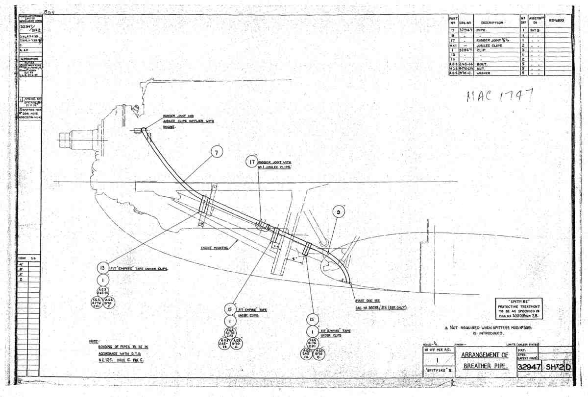 Spitfire Mk II Type 329 Blueprints 32947 2 D Arrangement ofBreather Pipe A4 Photo Print