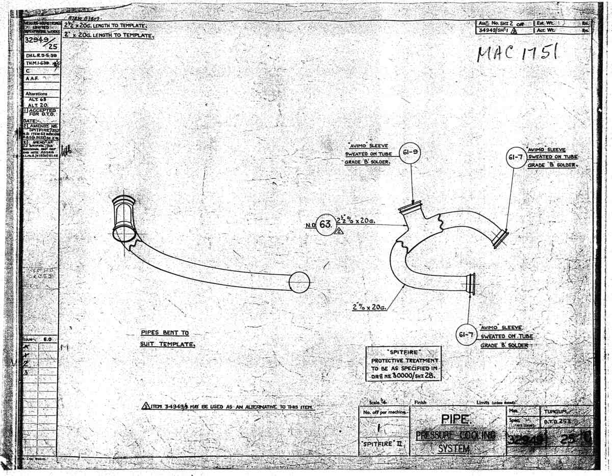 Spitfire Mk II Type 329 Blueprints 32949 25 C Pipe Pressure Cooling System A4 Photo Print