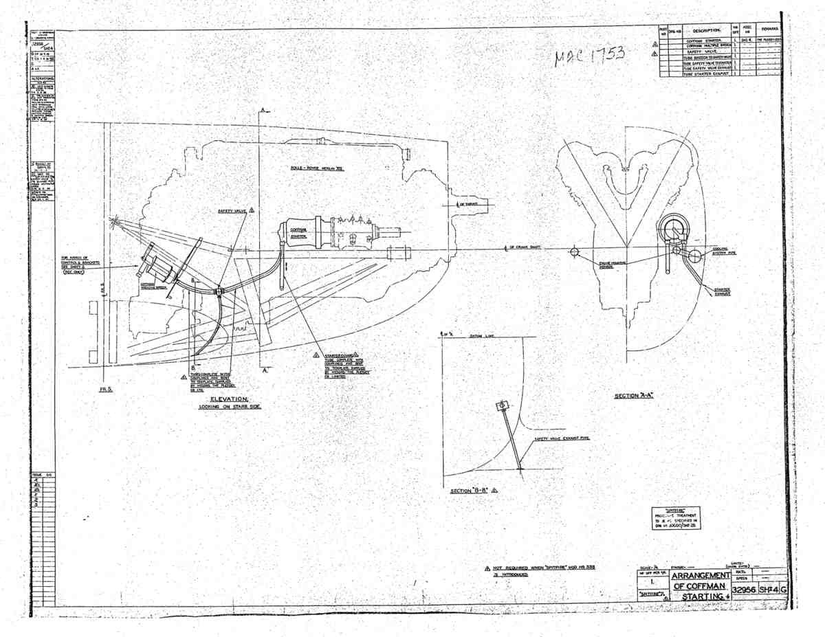 Spitfire Mk II Type 329 Blueprints 32956 4 G Arrangement of Coffman Starting A4 Photo Print