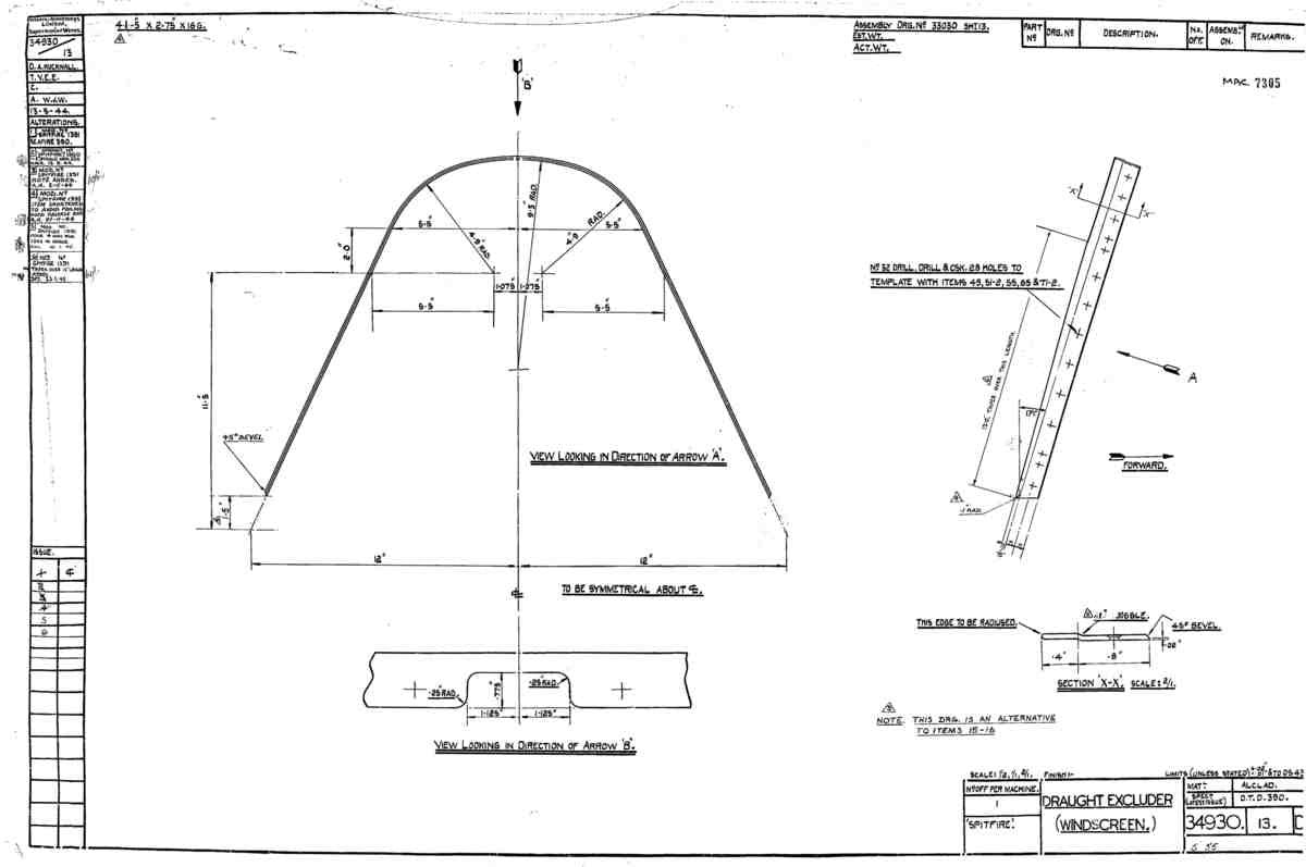Spitfire Mk V Bau Blueprints 34930 SHT 13 D A4 Photo Print