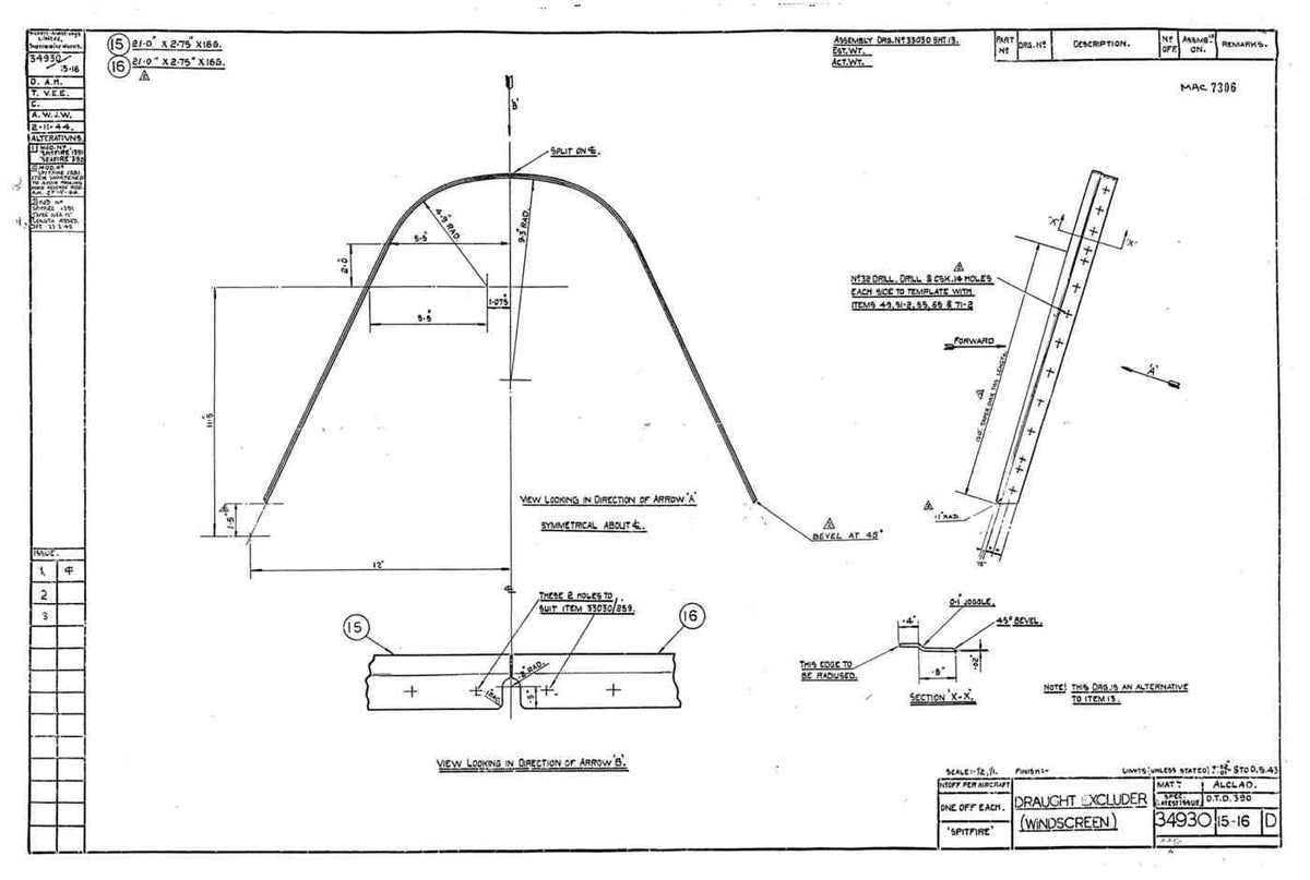 Spitfire Mk V Bau Blueprints 34930 SHT 15 16 D_002 A4 Photo Print