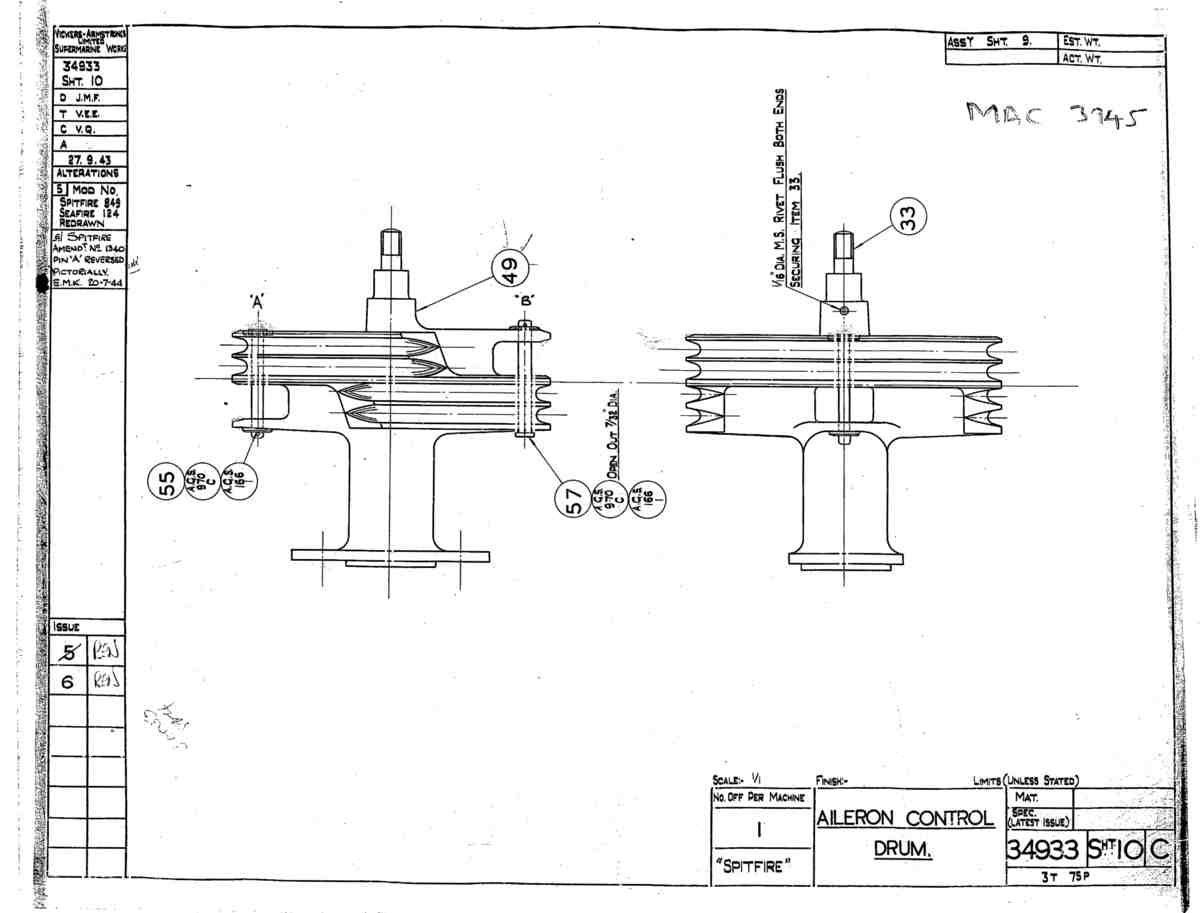 Spitfire Mk V Bau Blueprints 34933 SHT 10 C A4 Photo Print