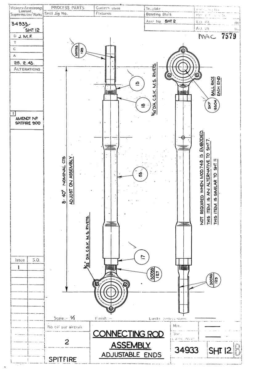 Spitfire Mk V Bau Blueprints 34933 SHT 12 B A4 Photo Print