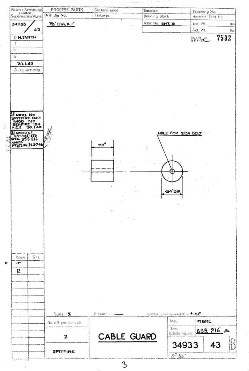 Spitfire Mk V Bau Blueprints 34933 SHT 43 B A4 Photo Print