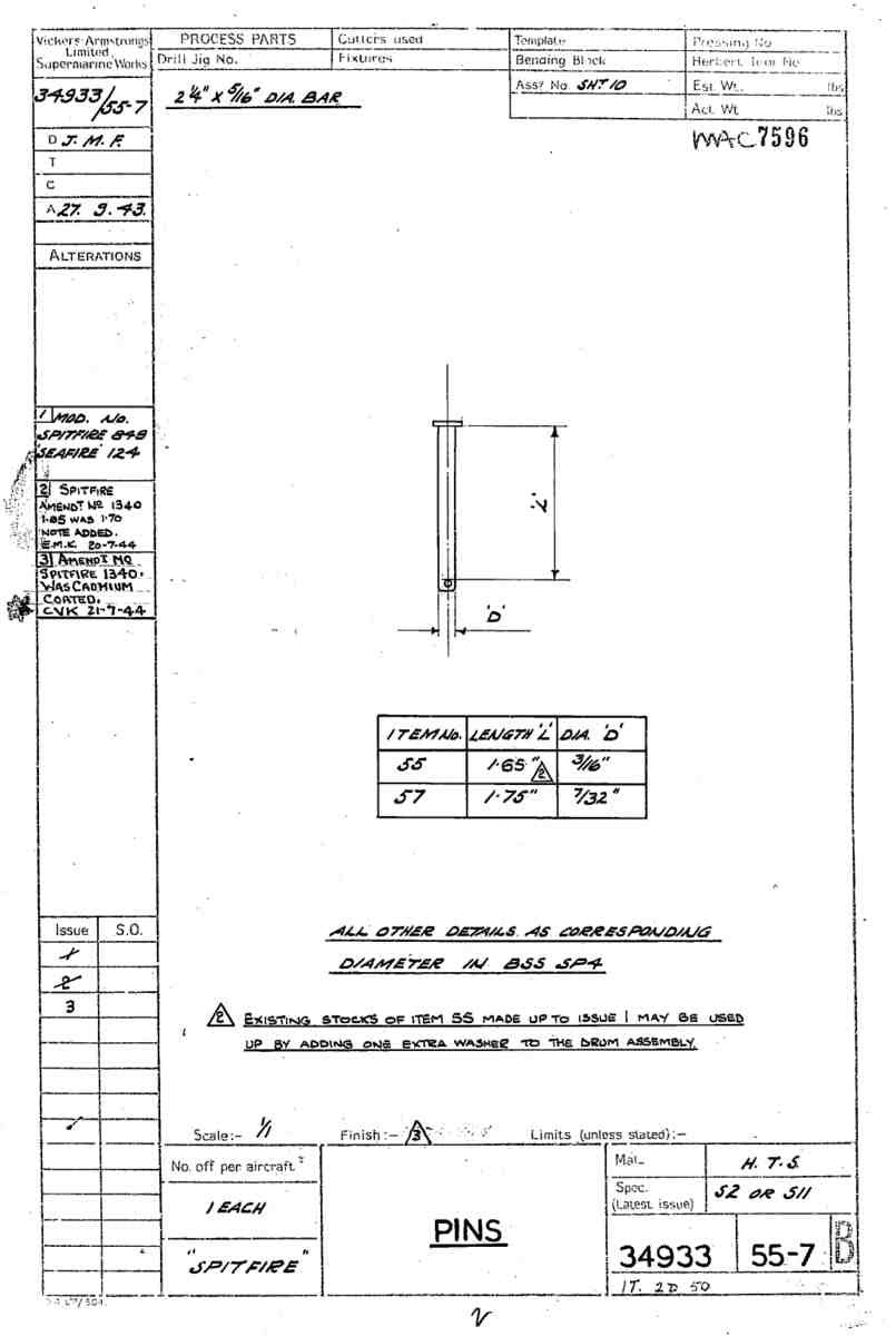Spitfire Mk V Bau Blueprints 34933 SHT 55 7 B A4 Photo Print