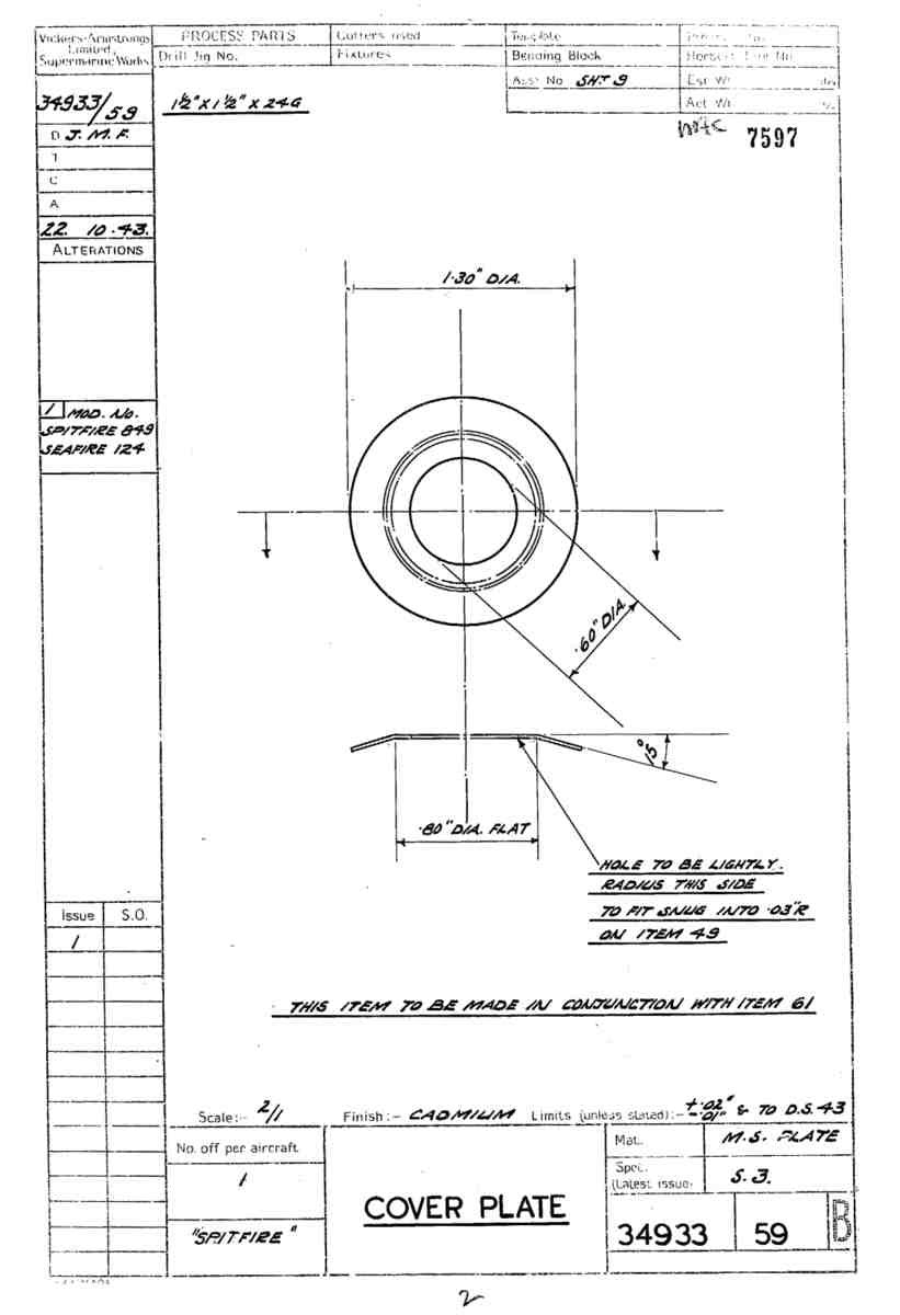 Spitfire Mk V Bau Blueprints 34933 SHT 59 B A4 Photo Print