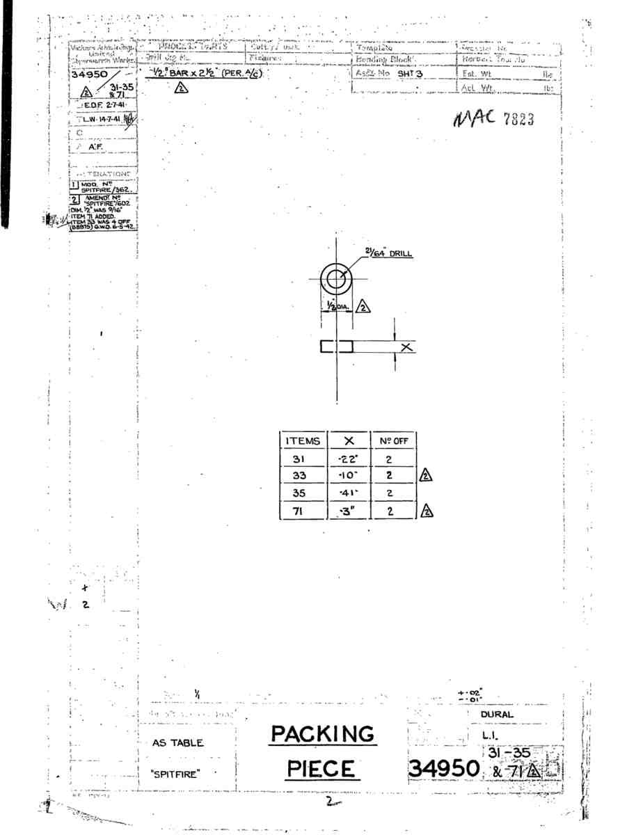 Spitfire Mk V Bau Blueprints 34950 SHT 31 35 & 71 A4 Photo Print