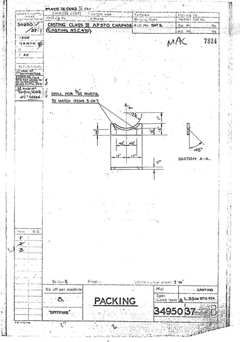 Spitfire Mk V Bau Blueprints 34950 SHT 37 B A4 Photo Print