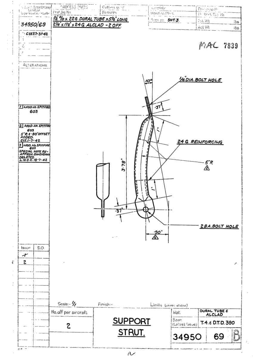 Spitfire Mk V Bau Blueprints 34950 SHT 69 B A4 Photo Print