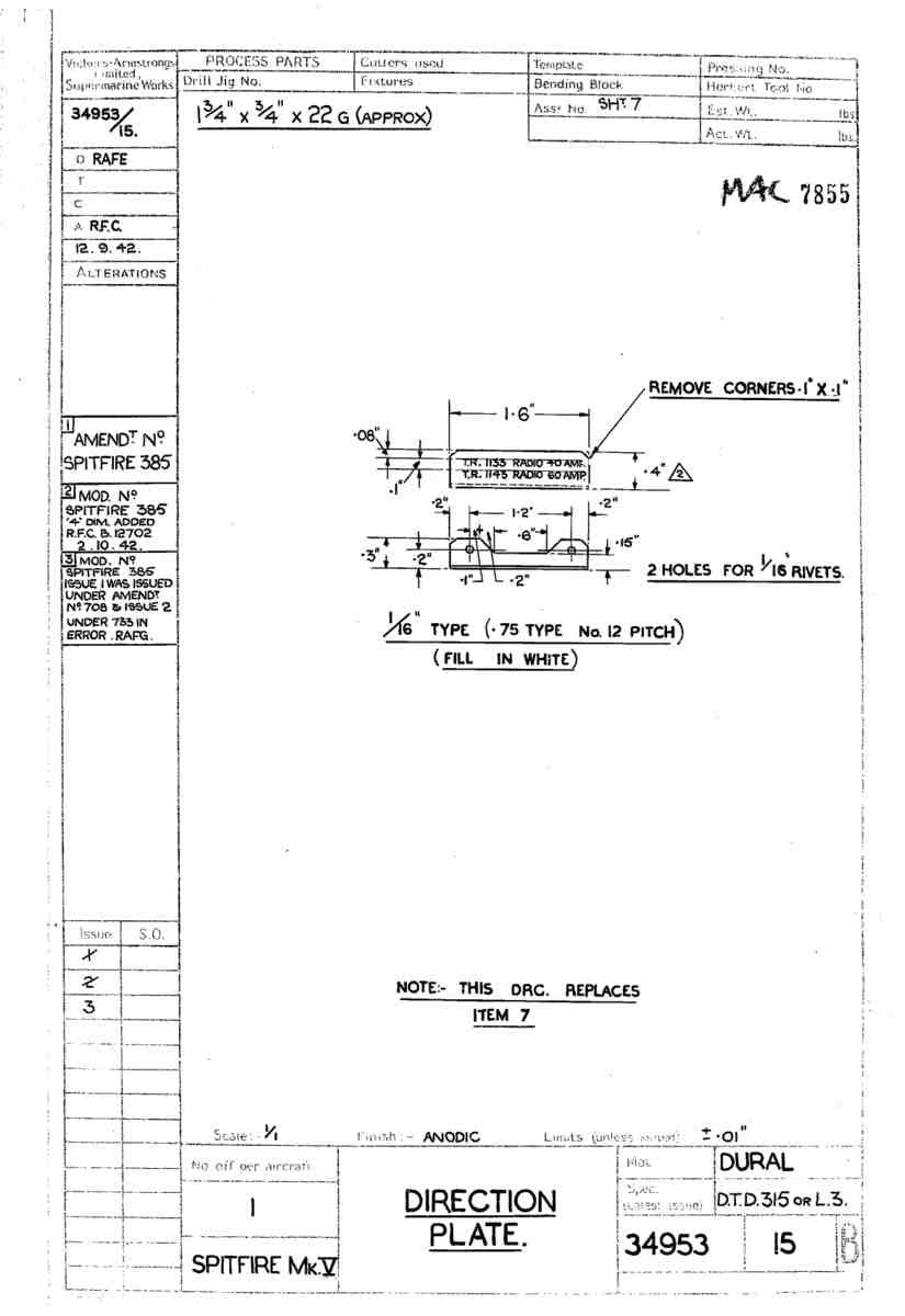 Spitfire Mk V Bau Blueprints 34953 SHT 15 B A4 Photo Print