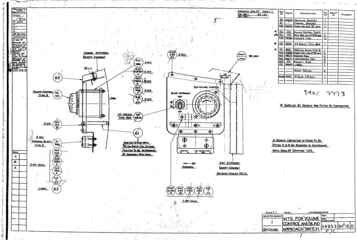 Spitfire Mk V Bau Blueprints 34953 SHT 15 D A4 Photo Print