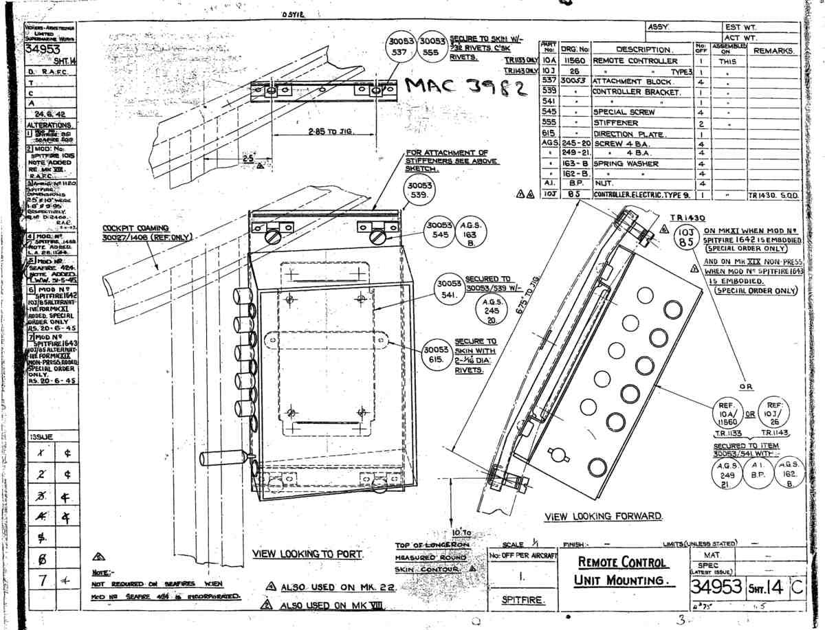 Spitfire Mk V Bau Blueprints 34953 SHT 4 C A4 Photo Print