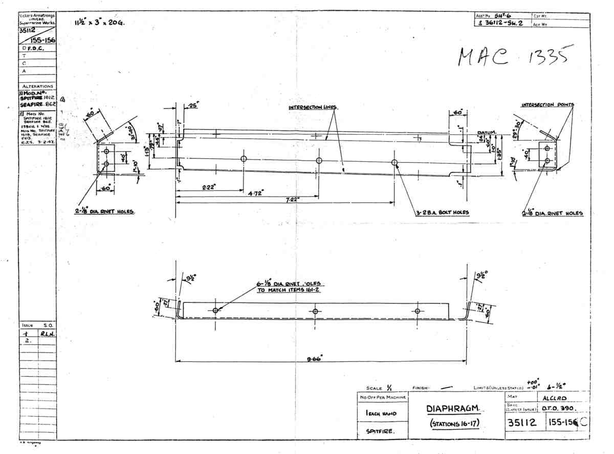 Spitfire Mk V Bau Blueprints 35112 SHT 155 15 C A4 Photo Print