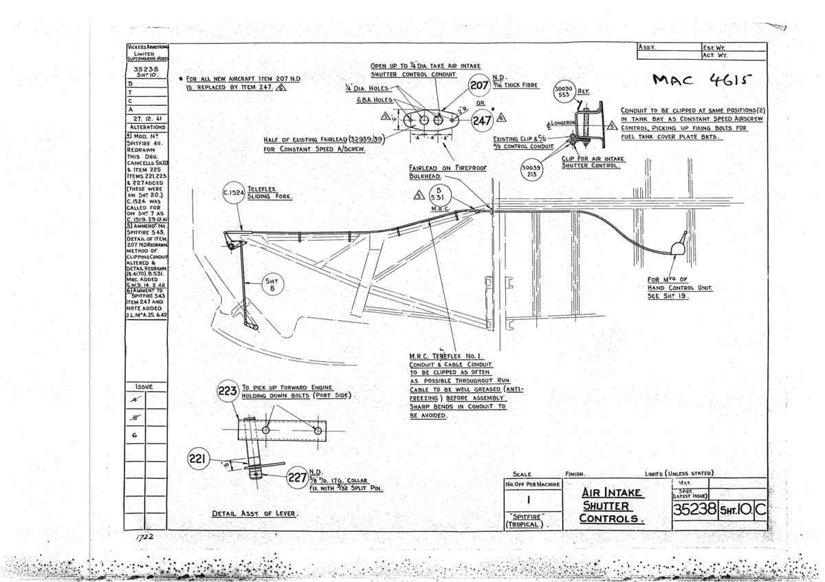 Spitfire Mk V Bau Blueprints 35238 SHT 10 C A4 Photo Print