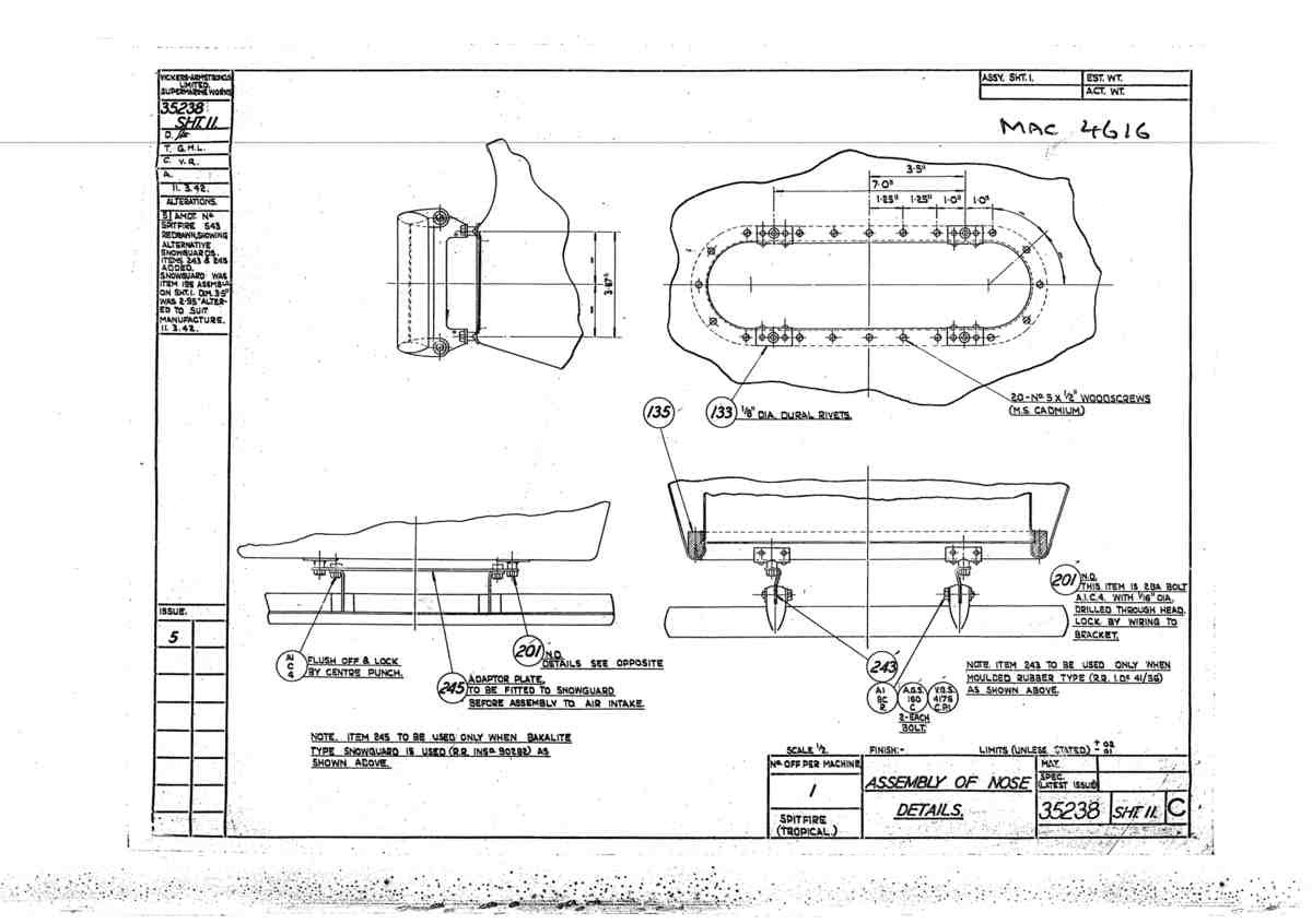 Spitfire Mk V Bau Blueprints 35238 SHT 11 C A4 Photo Print