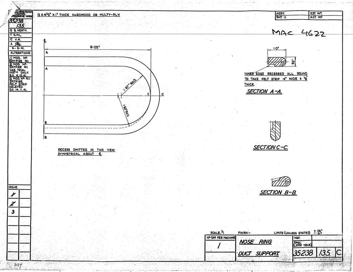 Spitfire Mk V Bau Blueprints 35238 SHT 135 C A4 Photo Print