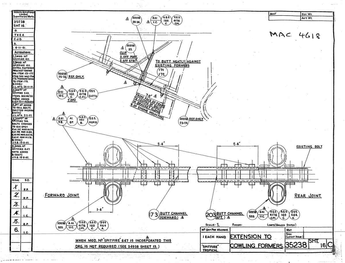 Spitfire Mk V Bau Blueprints 35238 SHT 16 C A4 Photo Print