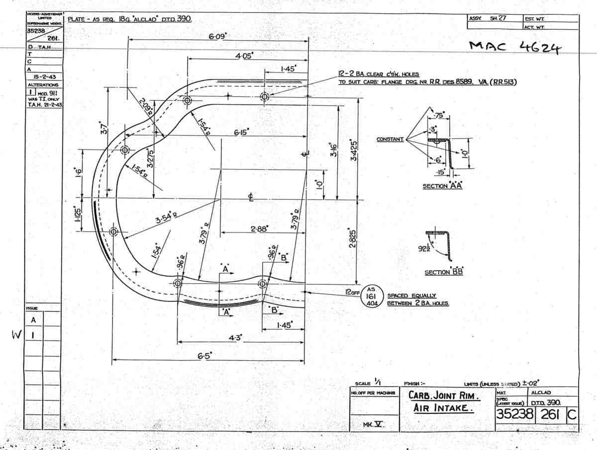 Spitfire Mk V Bau Blueprints 35238 SHT 261 C A4 Photo Print