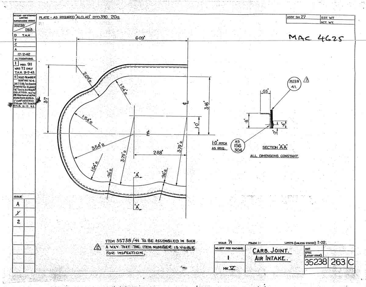 Spitfire Mk V Bau Blueprints 35238 SHT 263 C A4 Photo Print