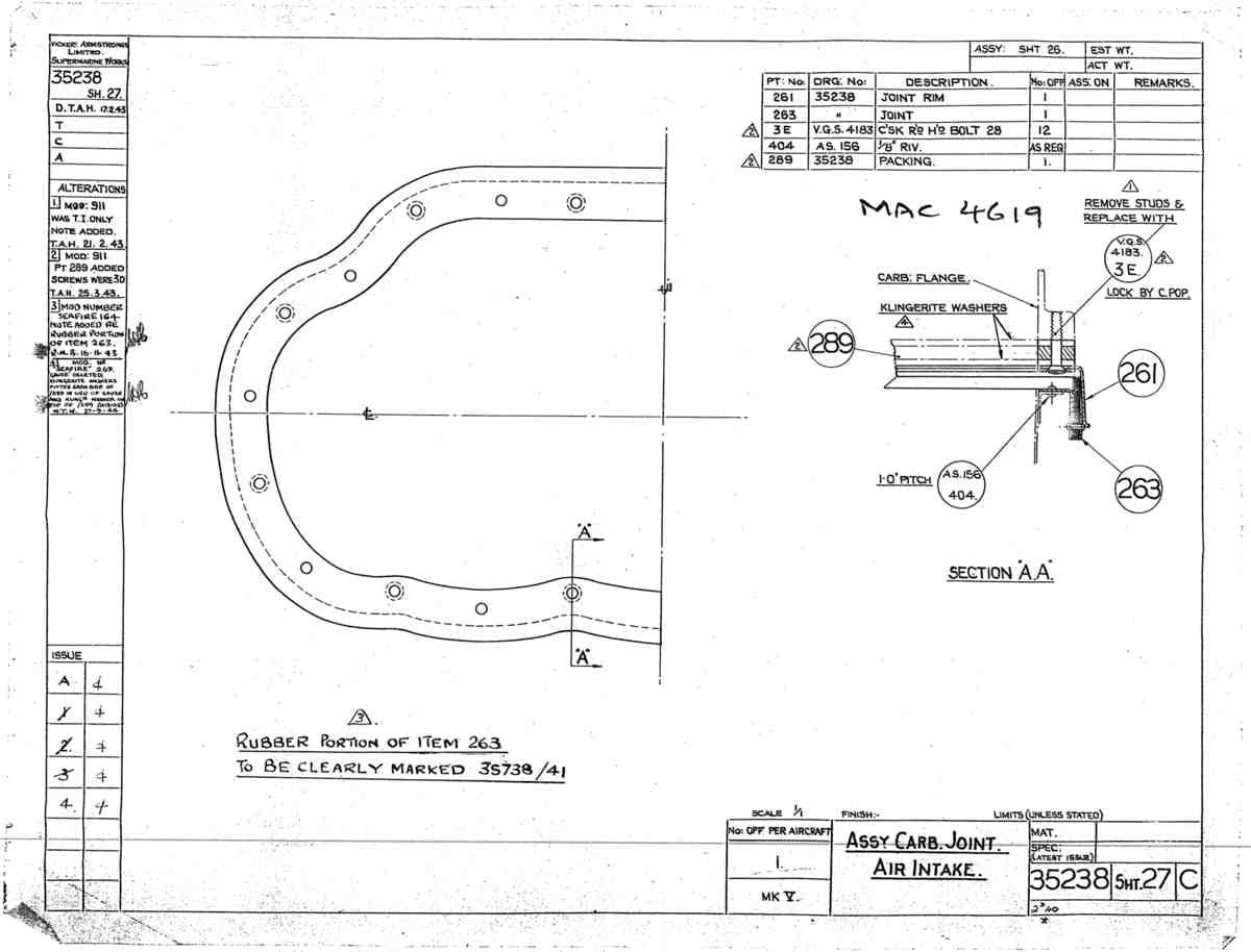 Spitfire Mk V Bau Blueprints 35238 SHT 27 C A4 Photo Print
