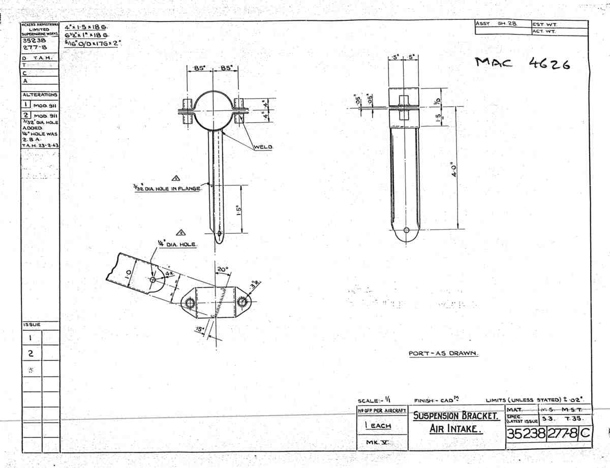 Spitfire Mk V Bau Blueprints 35238 SHT 277 8 C A4 Photo Print