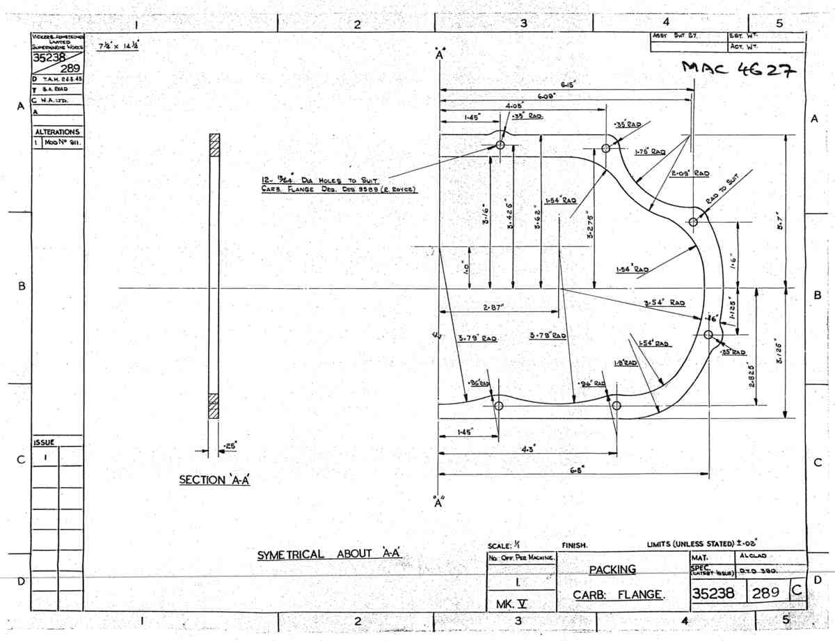 Spitfire Mk V Bau Blueprints 35238 SHT 289 C A4 Photo Print