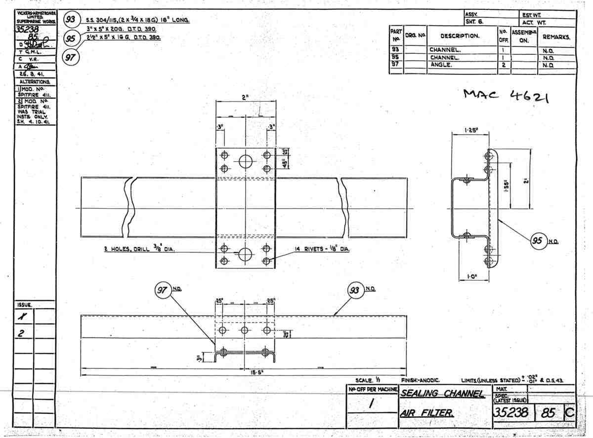 Spitfire Mk V Bau Blueprints 35238 SHT 85 C A4 Photo Print