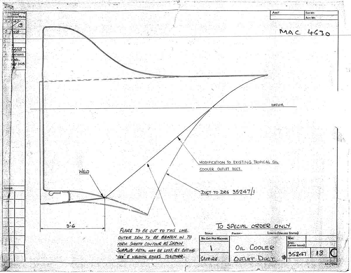 Spitfire Mk V Bau Blueprints 35247 SHT 13 C A4 Photo Print