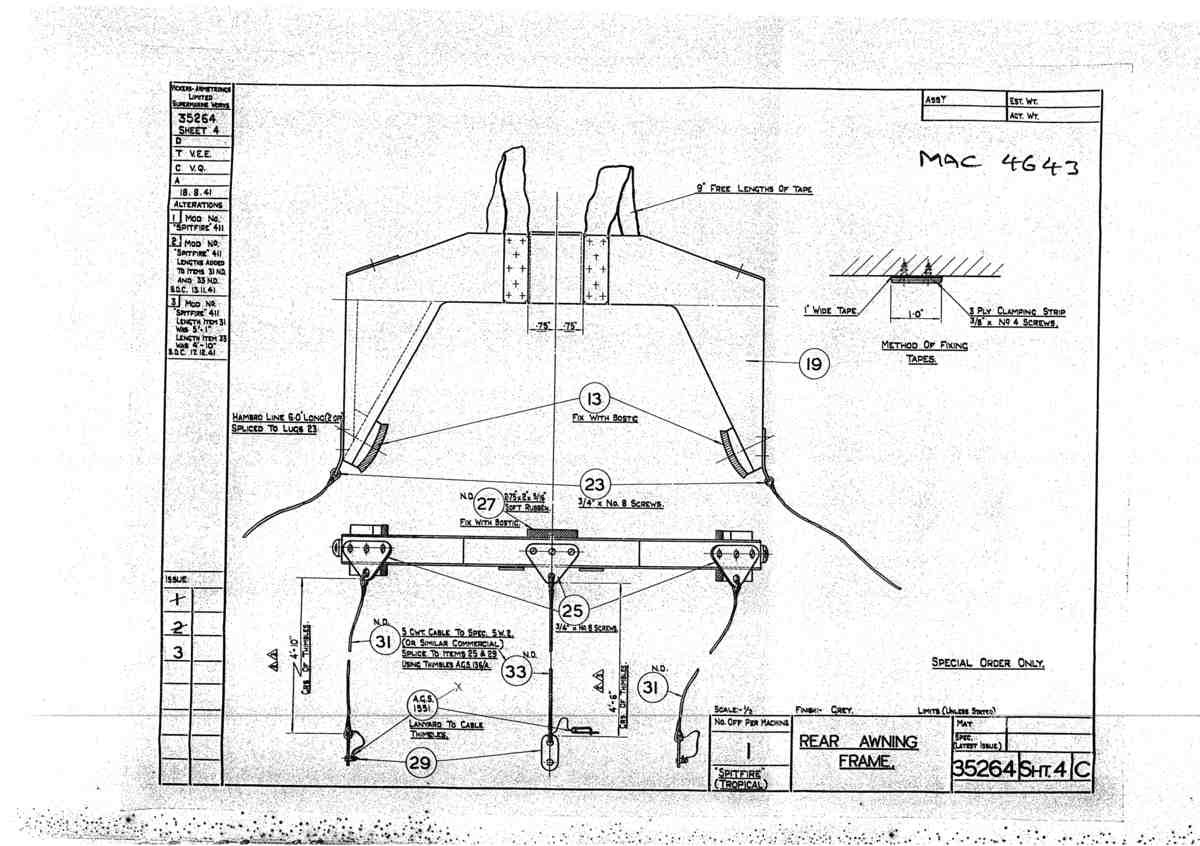 Spitfire Mk V Bau Blueprints 35264 SHT 4 C A4 Photo Print