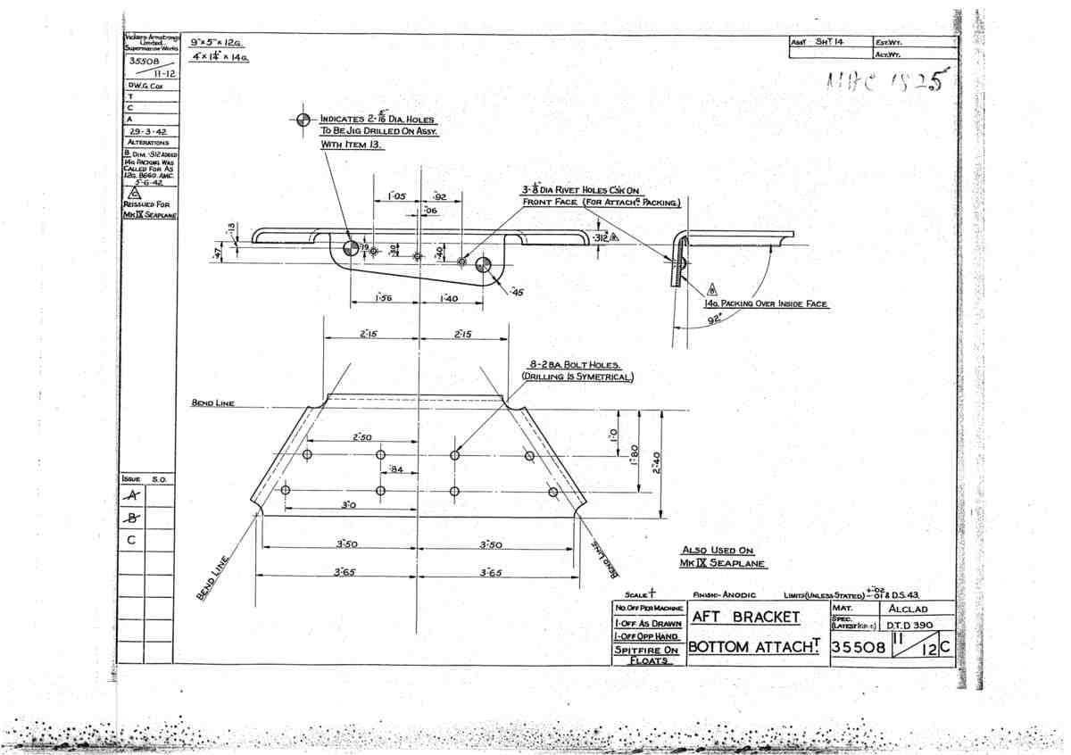 Spitfire Mk V Bau Blueprints 35508 SHT 11 12 C A4 Photo Print