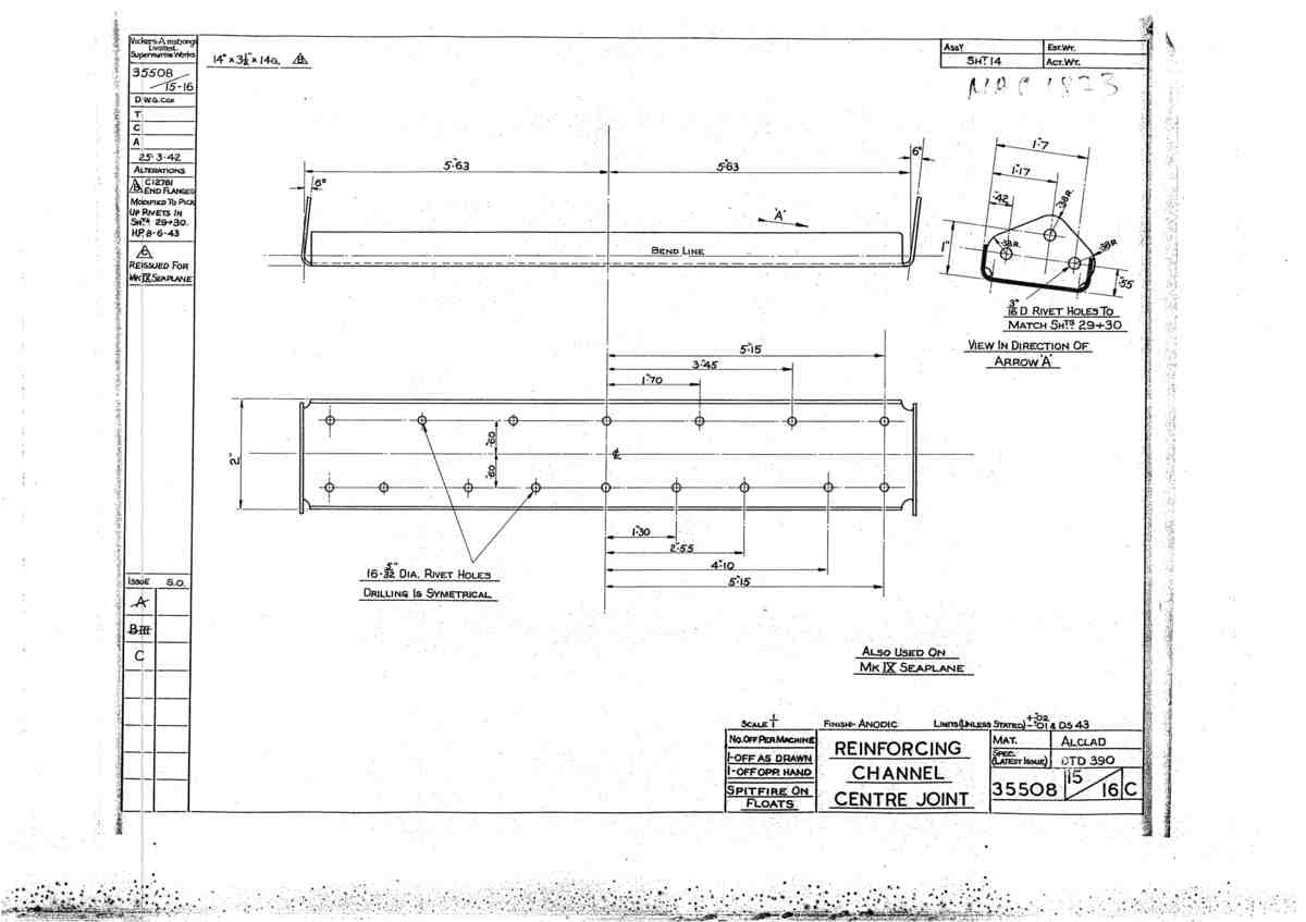 Spitfire Mk V Bau Blueprints 35508 SHT 15 16 C A4 Photo Print