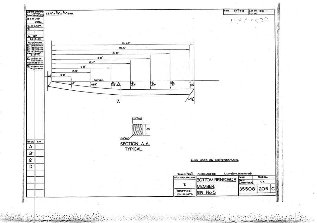 Spitfire Mk V Bau Blueprints 35508 SHT 205 C A4 Photo Print