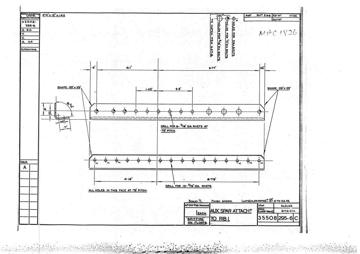 Spitfire Mk V Bau Blueprints 35508 SHT 295 6 C A4 Photo Print
