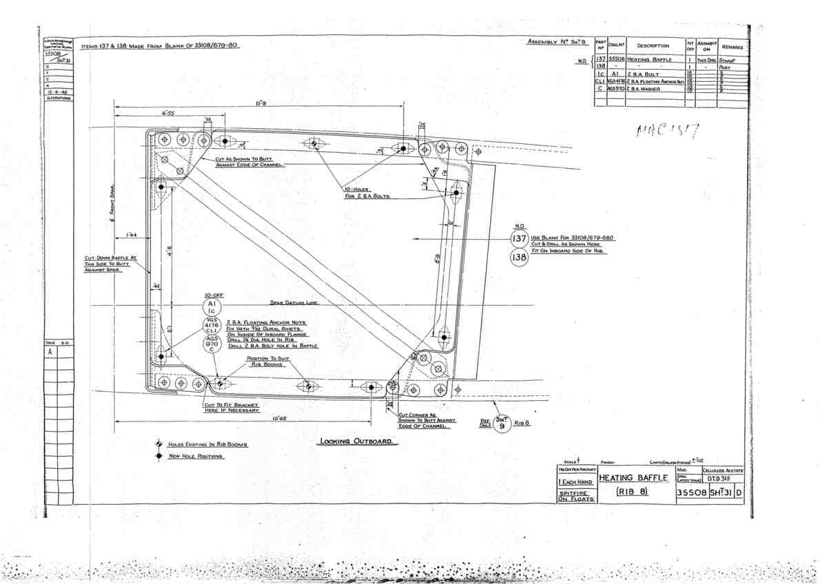 Spitfire Mk V Bau Blueprints 35508 SHT 31 D A4 Photo Print