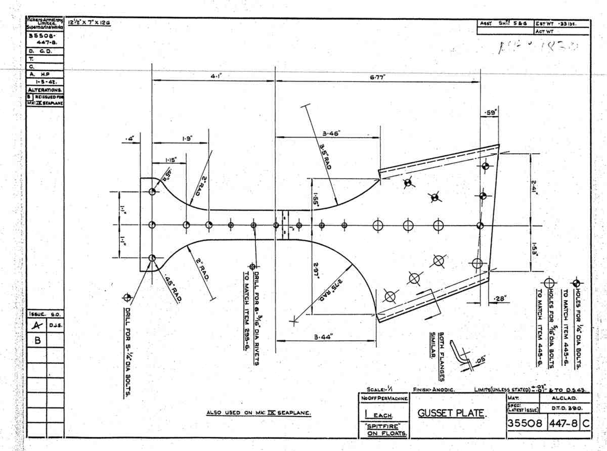 Spitfire Mk V Bau Blueprints 35508 SHT 447 8 C A4 Photo Print