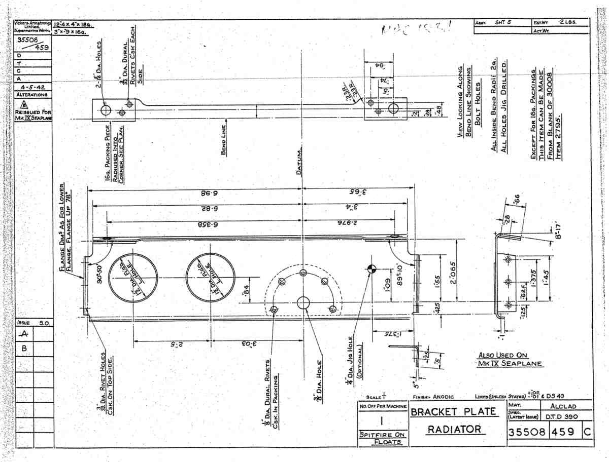 Spitfire Mk V Bau Blueprints 35508 SHT 459 C A4 Photo Print