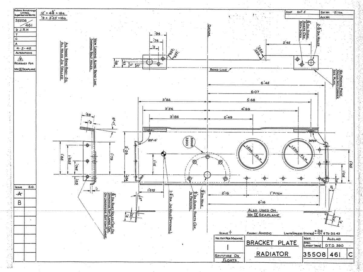 Spitfire Mk V Bau Blueprints 35508 SHT 461 C A4 Photo Print