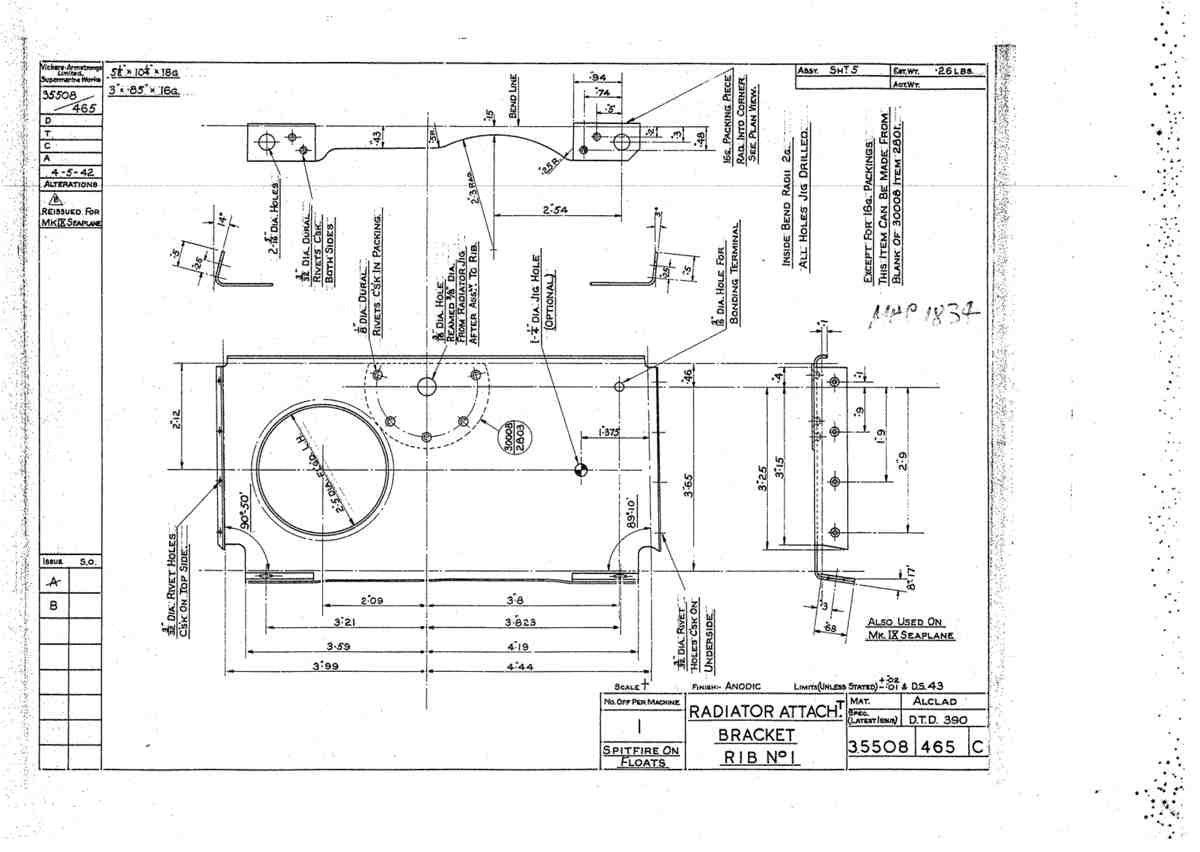 Spitfire Mk V Bau Blueprints 35508 SHT 465 C A4 Photo Print