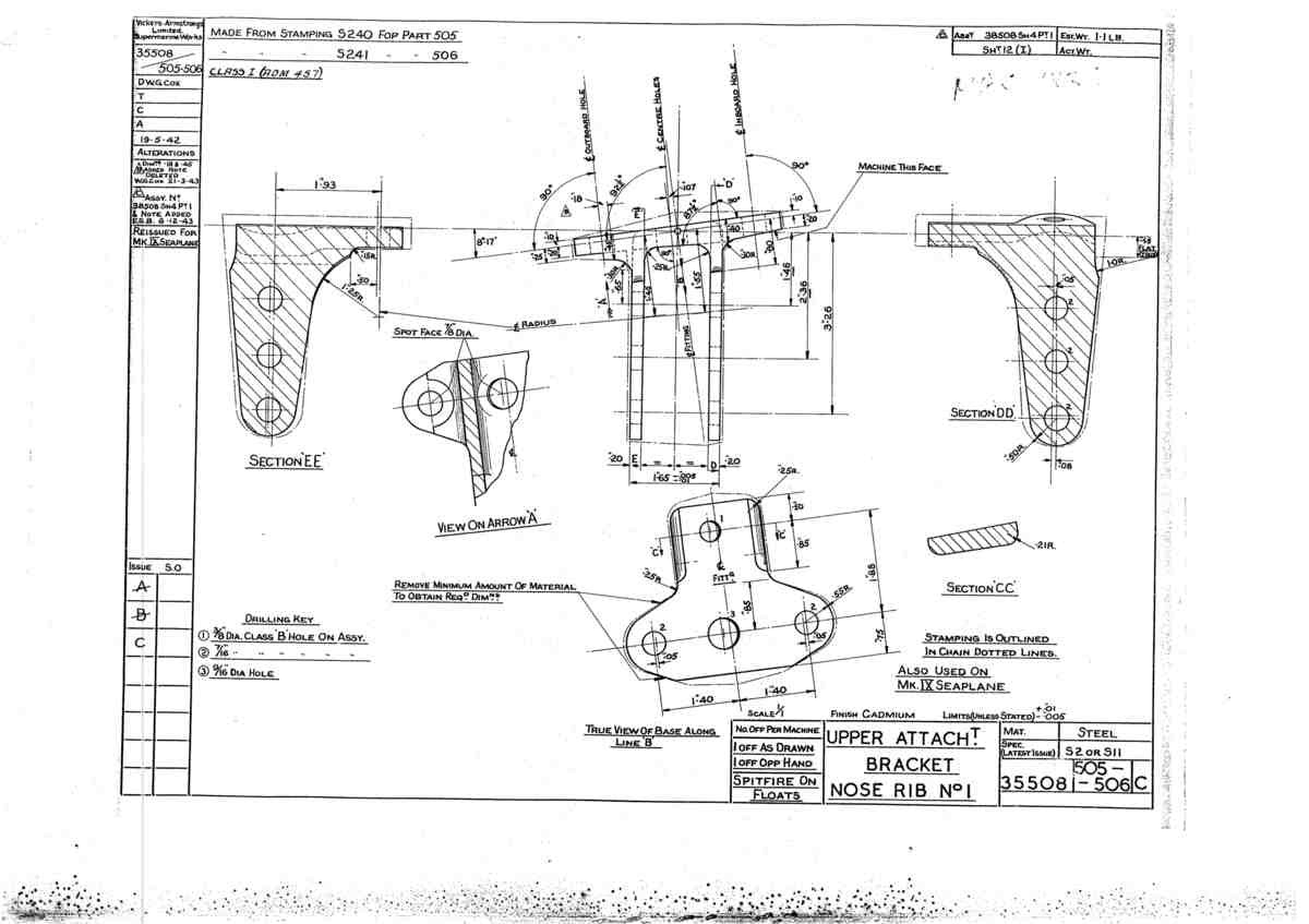 Spitfire Mk V Bau Blueprints 35508 SHT 505 506 C A4 Photo Print