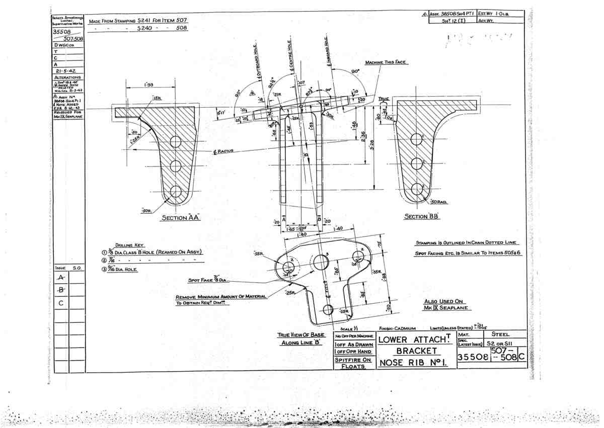 Spitfire Mk V Bau Blueprints 35508 SHT 507 508 C A4 Photo Print