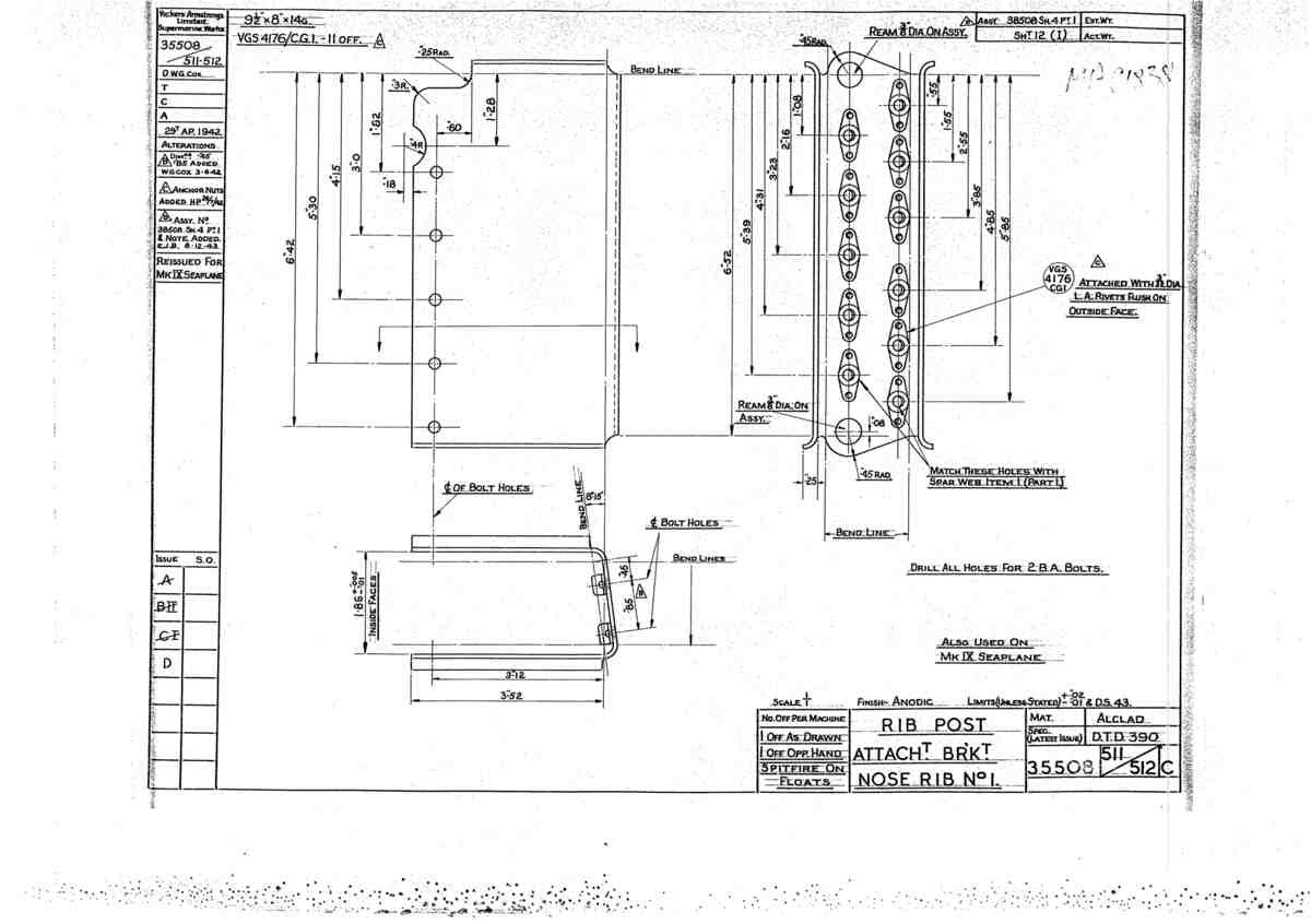 Spitfire Mk V Bau Blueprints 35508 SHT 511 512 C A4 Photo Print