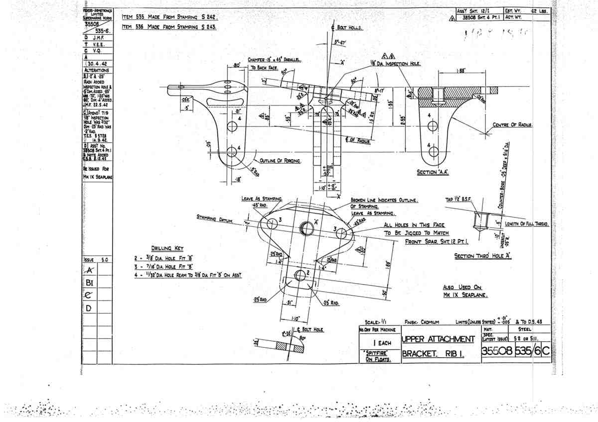 Spitfire Mk V Bau Blueprints 35508 SHT 535 6 C A4 Photo Print