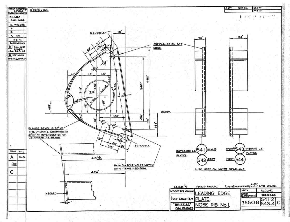 Spitfire Mk V Bau Blueprints 35508 SHT 541 2 543 4 C A4 Photo Print