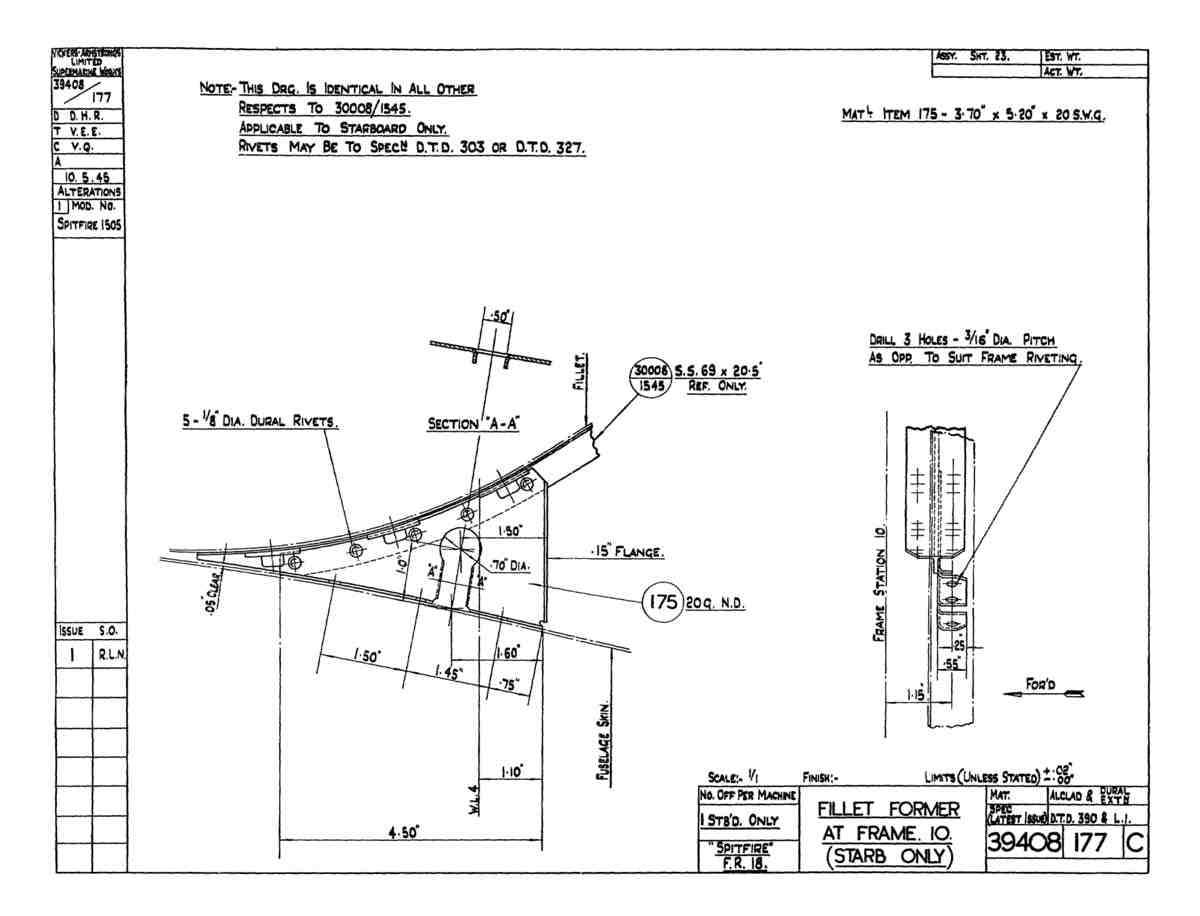Spitfire Mk V Type 349 Blueprints 34908 177 C Fillet Former at Frame 10 Starboard only A4 Photo Print
